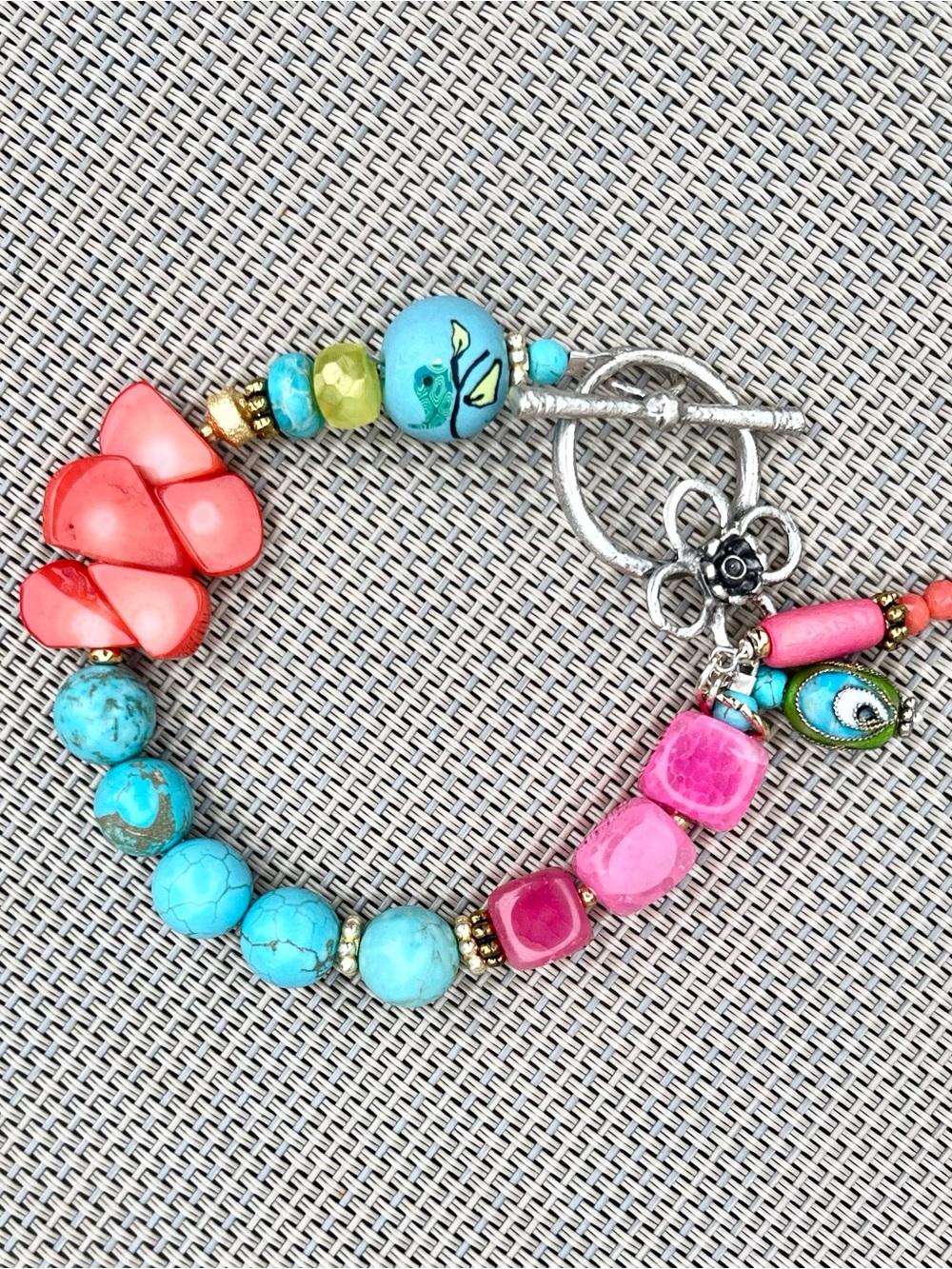 NWOT Colorful Beaded Toggle Bracelet - Turquoise, Pink & Coral